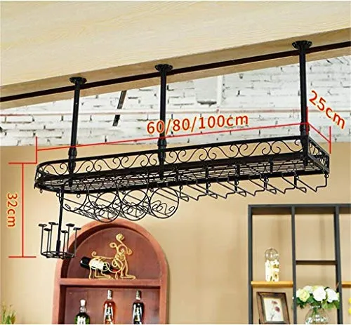 WLABCD Scaffale per Vino, Bar, Ristorante, Appeso, Portabicchieri per Vino, Artigianato Metallo Stemware Soffitto Soffitto...