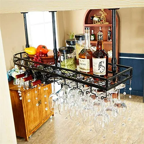 WLABCD Scaffale per Vino, Bar, Ristorante, Appeso, Portabicchieri per Vino, Artigianato Metallo Stemware Soffitto Soffitto...