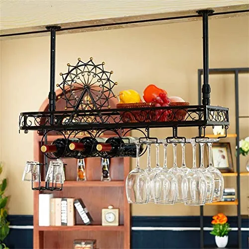 WLABCD Scaffale per Vino, Bar, Ristorante, Appeso, Portabicchieri per Vino, Artigianato Metallo Stemware Soffitto Soffitto...