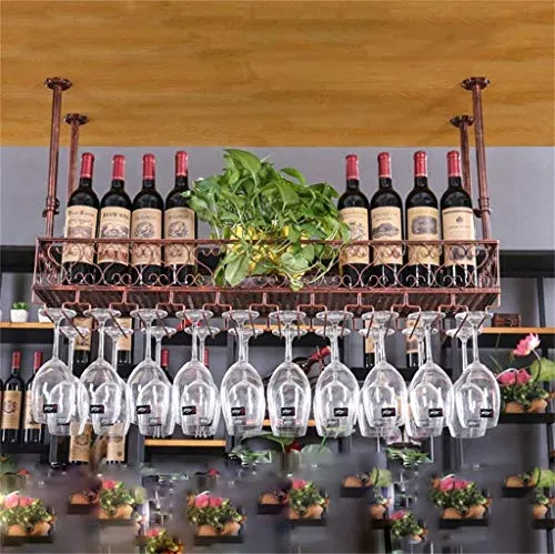 WLABCD Scaffale per Vino, Bar, Ristorante, Appeso, Portabicchieri Di Vino, Appeso, Ferro da Retrò Europeo Appeso Sottosopr...