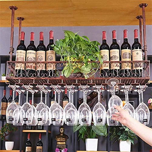 WLABCD Scaffale per Vino, Bar, Ristorante, Appeso, Portabicchieri Di Vino, Appeso, Ferro da Retrò Europeo Appeso Sottosopr...