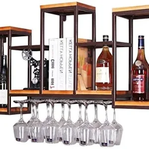WLABCD Scaffale per Vino, Bar, Ristorante, Appeso, Portabicchieri Di Vino, Stile Industriale Vintage Sacchetto Portatore V...