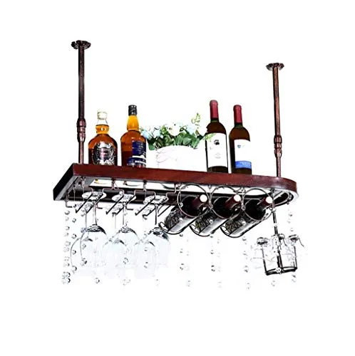 WLABCD Scaffale per Vino, Bar, Ristorante, Appeso, Portabicchieri Di Vino, Struttura Legno Massello Stemware Scaffali Soff...