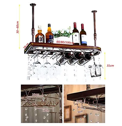 WLABCD Scaffale per Vino, Bar, Ristorante, Appeso, Portabicchieri Di Vino, Struttura Legno Massello Stemware Scaffali Soff...
