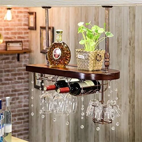 WLABCD Scaffale per Vino, Bar, Ristorante, Appeso, Portabicchieri Di Vino, Struttura Legno Massello Stemware Scaffali Soff...
