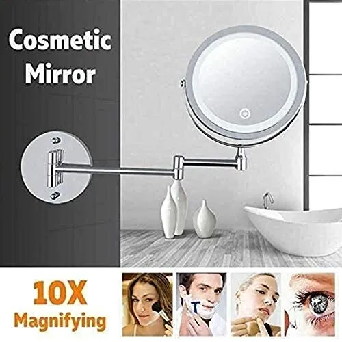 WQERLC Specchio Parete, Specchi Home Led Ingrandimento 10X Montaio Parete per Bagno Vanity Rasatura 360 ° Ruotabile da Tav...