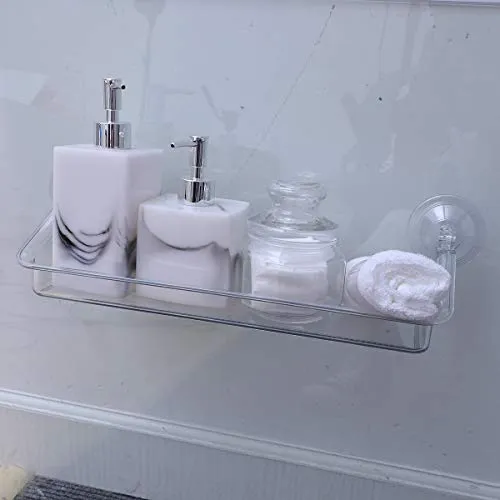 Yardwe Trasparente Mensola da bagno con ventosa Scaffale da muro con doccia non forato (42,8 x 12 x11cm)