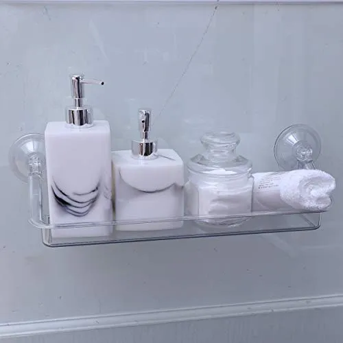 Yardwe Trasparente Mensola da bagno con ventosa Scaffale da muro con doccia non forato (42,8 x 12 x11cm)