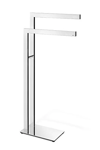 ZACK TOALLERO Doble DE Pie H.80 CM, Acciaio Inox, Argento, 38,5 x 15 x 80 cm