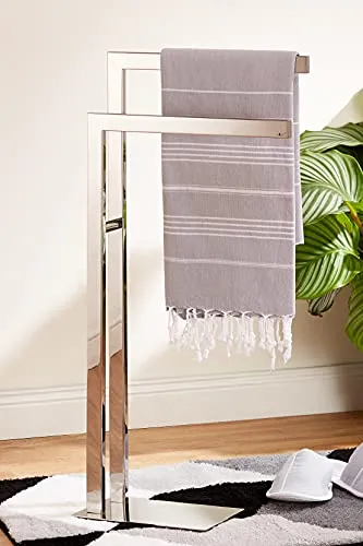 ZACK TOALLERO Doble DE Pie H.80 CM, Acciaio Inox, Argento, 38,5 x 15 x 80 cm