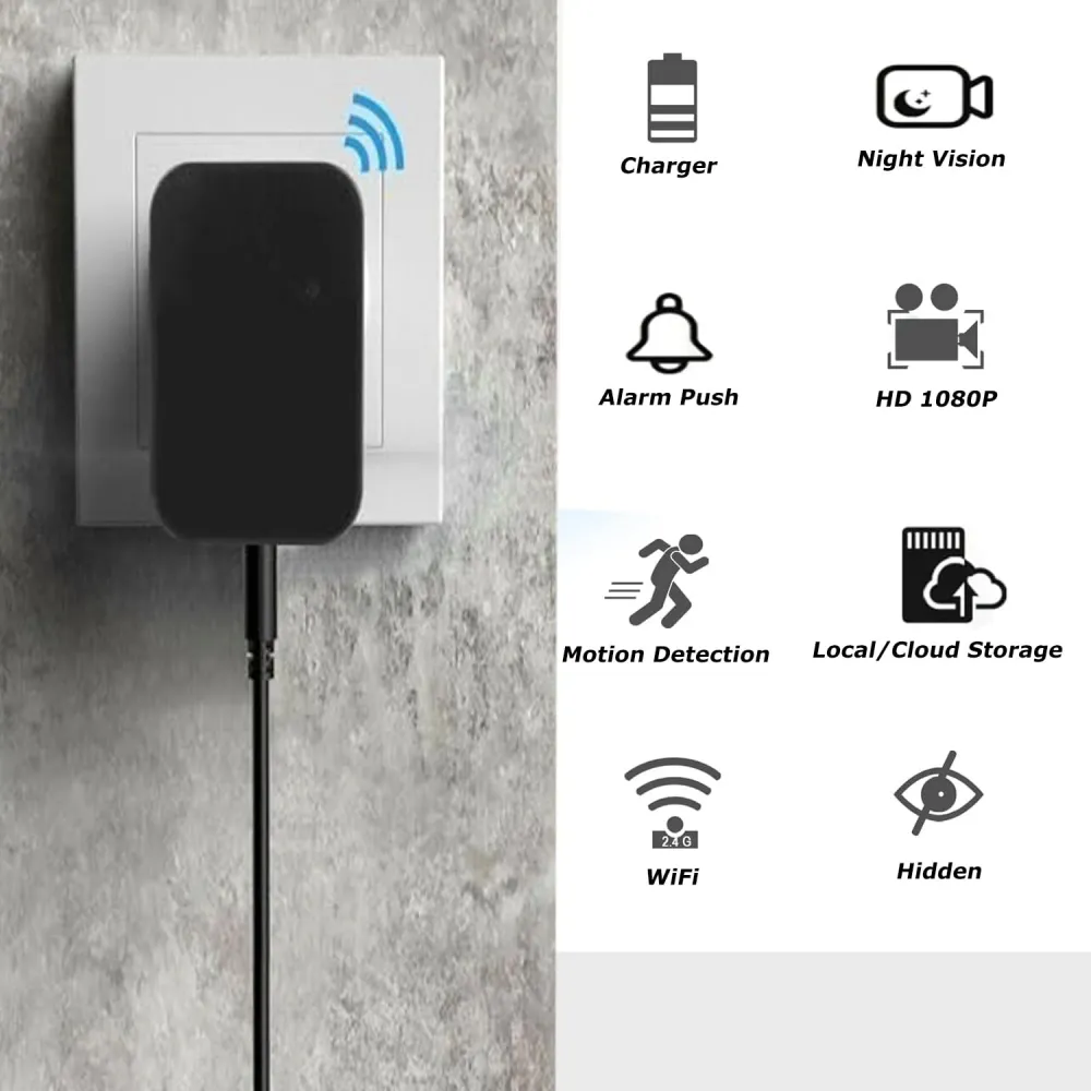 ZHODADA Mini Telecamera Spia, 1080p WiFi Microcamere Spia Telecamera Nascosta Senza Fili Caricatore USB Videocamere con Vi...