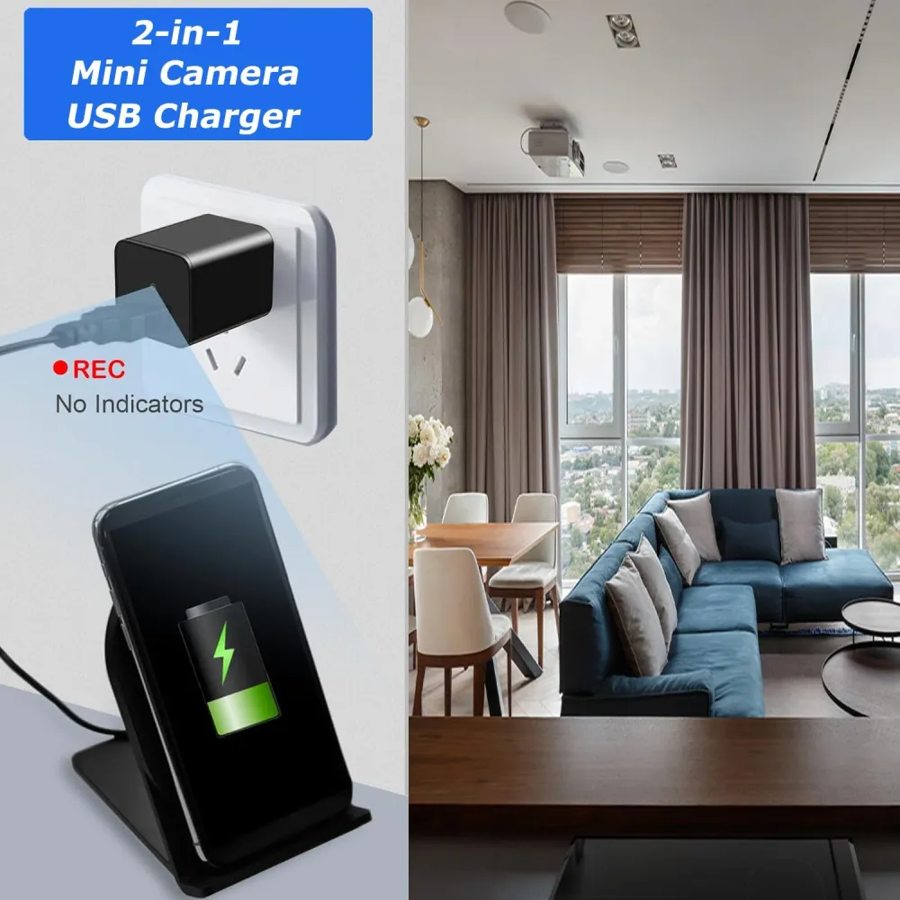 ZHODADA Mini Telecamera Spia, 1080p WiFi Microcamere Spia Telecamera Nascosta Senza Fili Caricatore USB Videocamere con Vi...