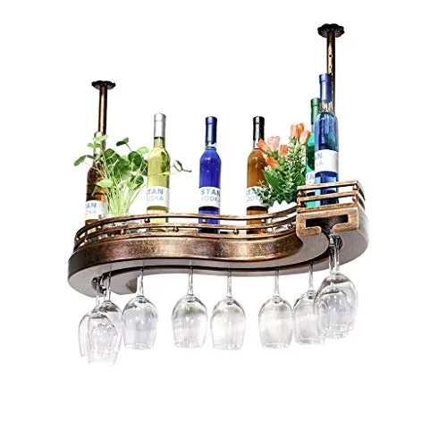 ZYLZL Portabottiglie, Bar, Ristorante, Appeso, Portabicchieri, Portabottiglie Metallo, Ferro Europeo e Legno,100 * 30 * 12...