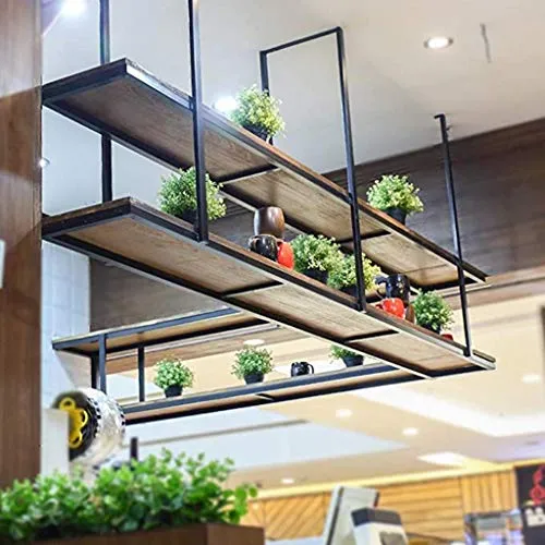 ZYLZL Portabottiglie, Bar, Ristorante, Portabicchieri da Vino, Scaffale per la Decorazione Del Soffitto Legno Massello Ind...