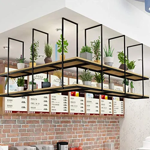 ZYLZL Portabottiglie, Bar, Ristorante, Sospensione, Portabicchieri da Vino, Scaffale Portaoggetti Legno Massello Metallo F...