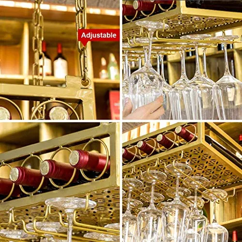 ZYLZL Portabottiglie per Vino, Bar, Ristorante, Sospensione, Portabicchieri da Vino, Soffitto Dorato, Portabottiglie per V...