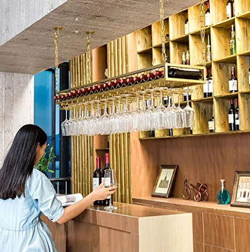 ZYLZL Portabottiglie per Vino, Bar, Ristorante, Sospensione, Portabicchieri da Vino, Soffitto Dorato, Portabottiglie per V...