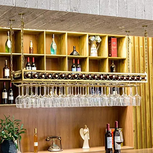 ZYLZL Portabottiglie per Vino, Bar, Ristorante, Sospensione, Portabicchieri da Vino, Soffitto Dorato, Portabottiglie per V...