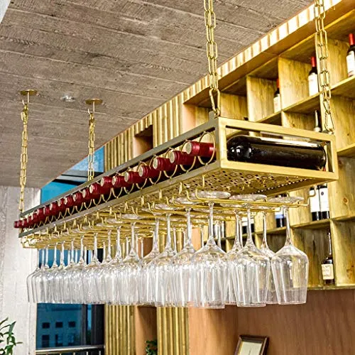 ZYLZL Portabottiglie per Vino, Bar, Ristorante, Sospensione, Portabicchieri da Vino, Soffitto Dorato, Portabottiglie per V...