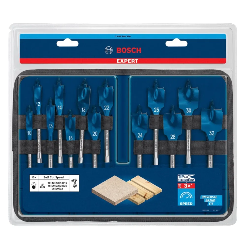 Bosch EXPERT SelfCut Speed set di punte per frese piane 10 - 32 mm 13 pezzi ( 2608900336 ) per legno - successore di 26085...