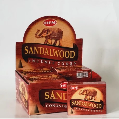 HEM - Sandalwood Incense Cones (10 Cones) con Blocco di Sicurezza