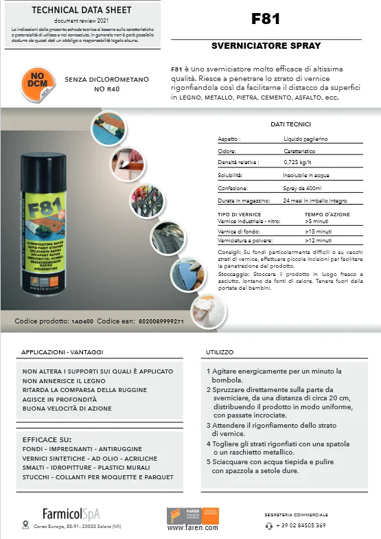 Professionale Sverniciatore immediato spray 400ml F81 FAREN on Sale