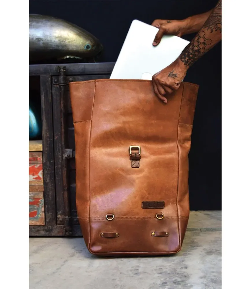 Gancio di Sicurezza Vintage Motorcycle Backpack Vecchio stile Tan - Trip Machine