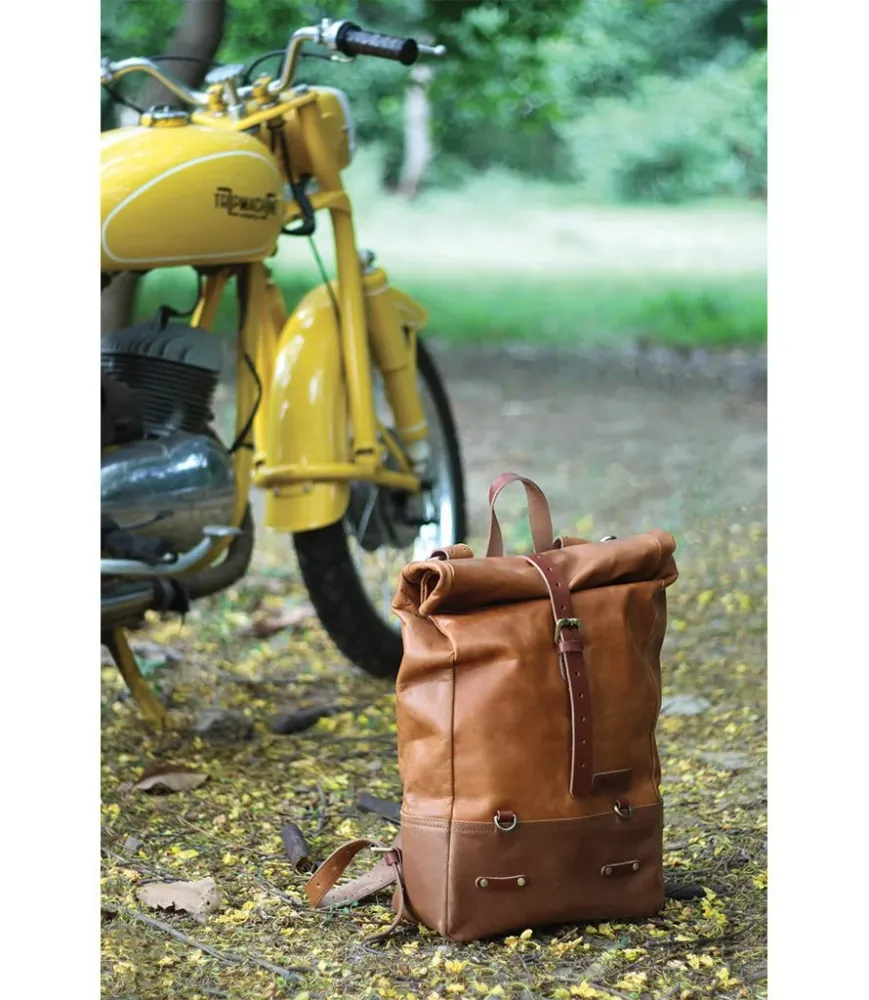 Gancio di Sicurezza Vintage Motorcycle Backpack Vecchio stile Tan - Trip Machine
