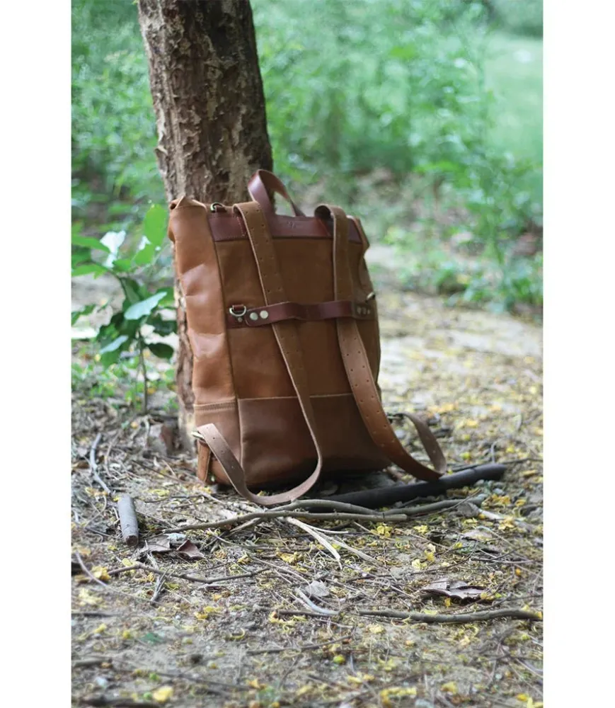 Gancio di Sicurezza Vintage Motorcycle Backpack Vecchio stile Tan - Trip Machine