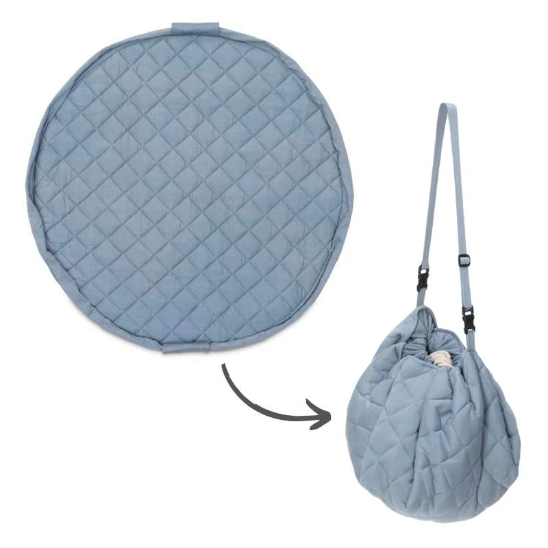 Play & Go Soft Ecologico - 2-i-1 Opbevaringstæppe/Legetæppe - Dusty Blue per Carichi Fino 500kg