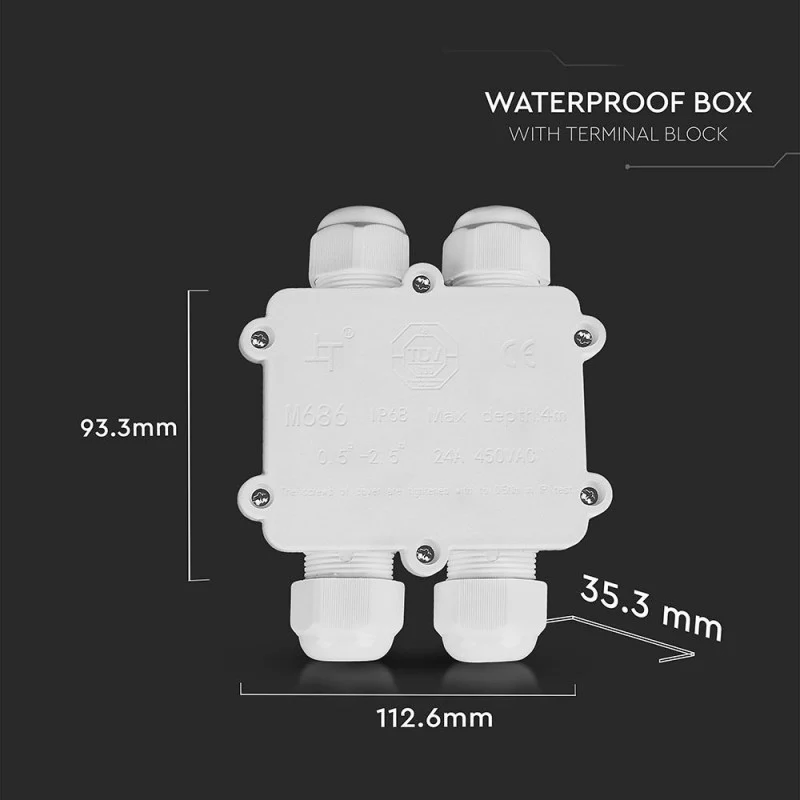 SKU 5983 VT-871 V-TAC Scatola di Derivazione con 4 Terminali 8-12mm Colore Bianco IP68