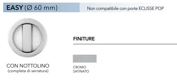 Eclisse - Kit di chiusura con nottolino cromo satinato mod. Easy per ante scorrevoli legno