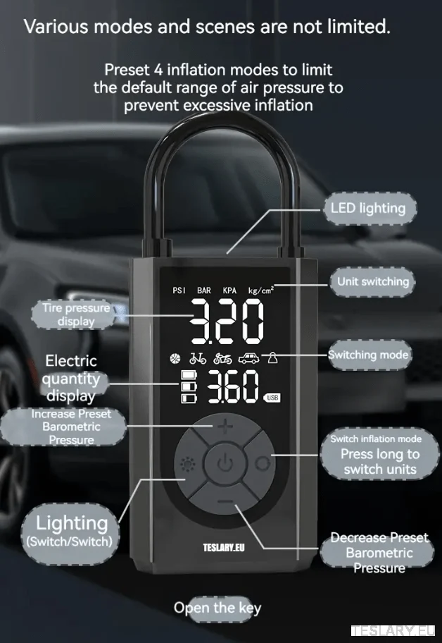 Compressore del pneumatico batteria portatile per Tesla Modello 3 y s x - 2000 mAh