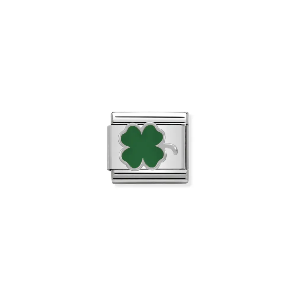LINK COMPOSABLE CLASSIC ARGENTO QUADRIFOGLIO VERDE