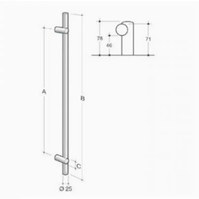 200.IT.051 pba Maniglione Acciaio Inox AISI 316L con LED Integrato Rosso