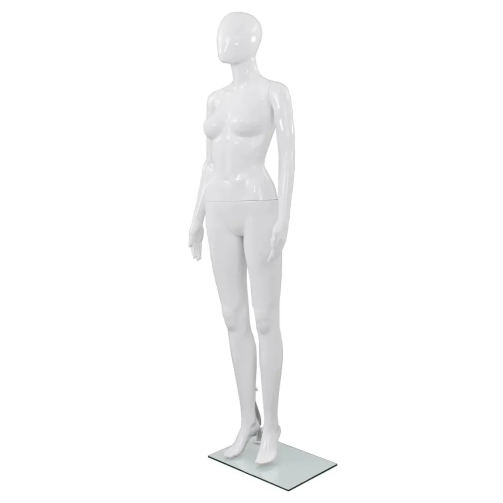 Certificato CE Manichino Donna Figura Intera Base Vetro 175cm Bianco Lucido