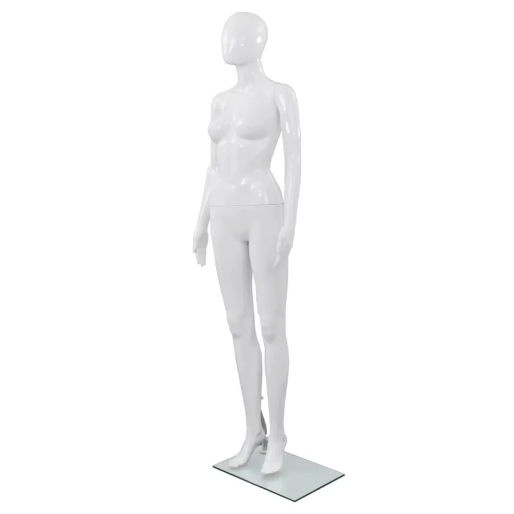 Certificato CE Manichino Donna Figura Intera Base Vetro 175cm Bianco Lucido