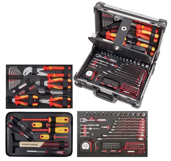Certificato CE Valigia portautensili professionale alluminio Kraftwerk da 123 pezzi KW VDE 3944.3