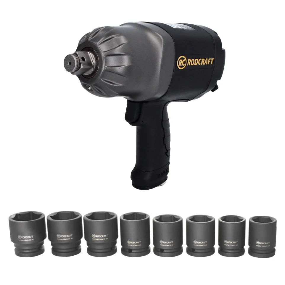 Rodcraft RC2377 Avvitatore ad impulsi 1950 Nm 3/4" + Set di 8 chiavi bussola RS618 acciaio al cromo molibdeno
