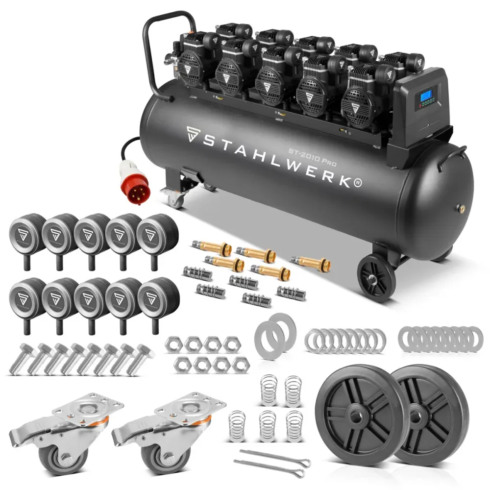 Compressore Steelworks ST-2010 Pro con 10 bar | 10.8 PS | 8 kW | 1050 l/min | Serbatoio da 200 L di compressore d'aria com...