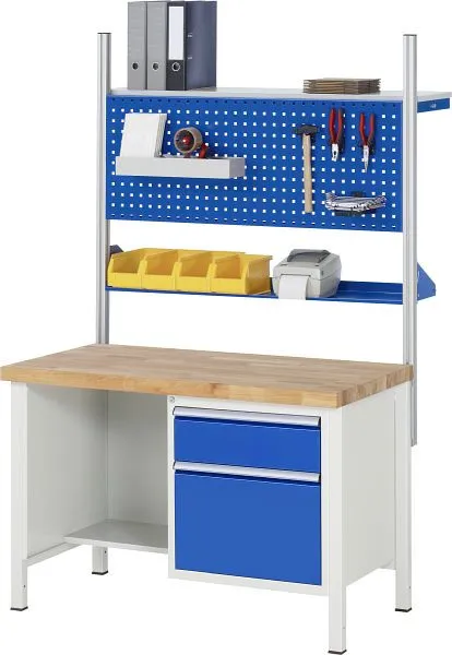 Antiusura Industriale Banco da lavoro RAU collezione 8000 - struttura telaio (telaio saldato) 4 cassetti 1 ripiano 1250x84...