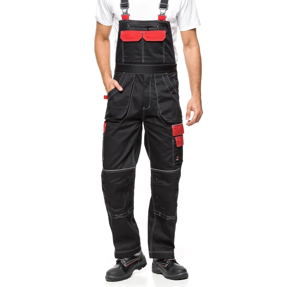 Antiusura Industriale PANTALONE CON SALOPETTE HELIOS NERO E ROSSO Taglia 48 (86-90)