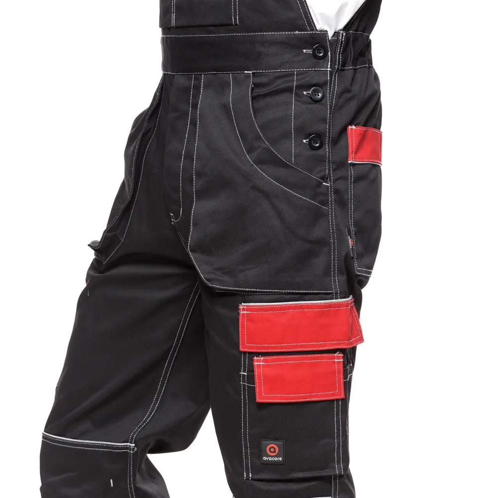 Antiusura Industriale PANTALONE CON SALOPETTE HELIOS NERO E ROSSO Taglia 48 (86-90)