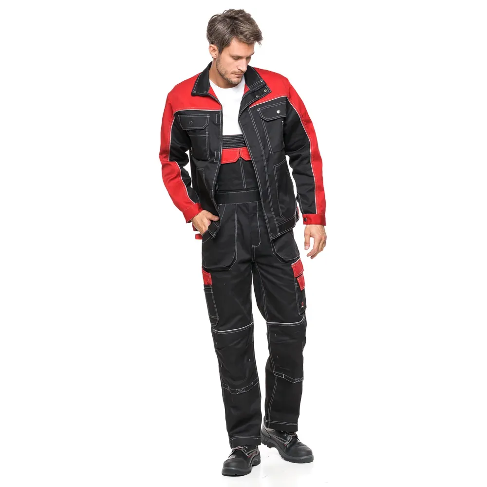 Antiusura Industriale PANTALONE CON SALOPETTE HELIOS NERO E ROSSO Taglia 48 (86-90)