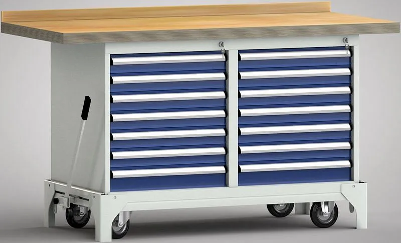 Banco da lavoro professionale mobile KLW - 1500 x 700 x 866 mm L x P x WS782N-1500M40-E7054 | Materiale EPDM
