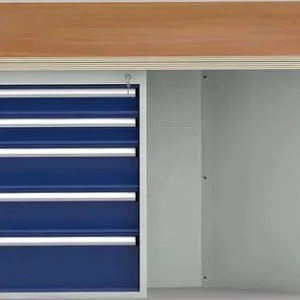 Banco da lavoro qualità KLW di forma esagonale (versione ERGO) con piano multistrato di faggio di forma esagonale 2338 x 2...
