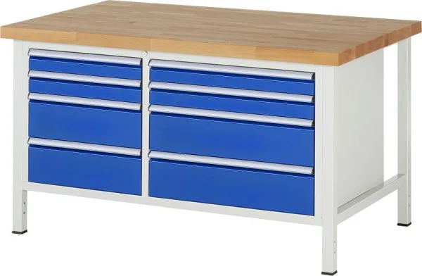 Banco da lavoro RAU collezione 8000 - modello 8654 L1500 x P900 x A840-1040 mm 13-8654A2-159B4H.11 Adatto per Alte Tempera...