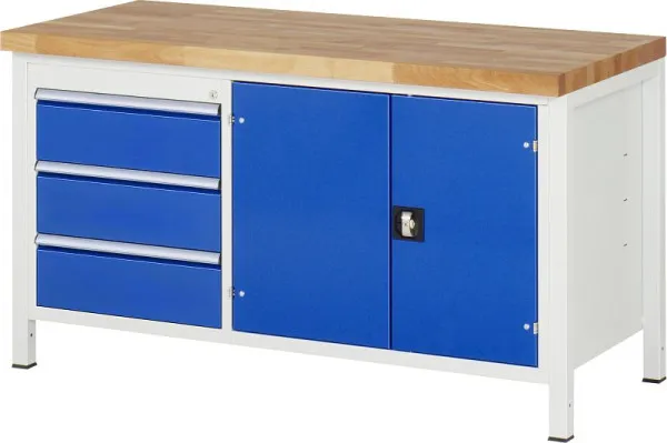 Banco da lavoro RAU collezione 8000 - modello 8904 L1500 x P700 x A840-1040 mm 13-8904A2-157B4H.11 con Ghiera di Serraggio