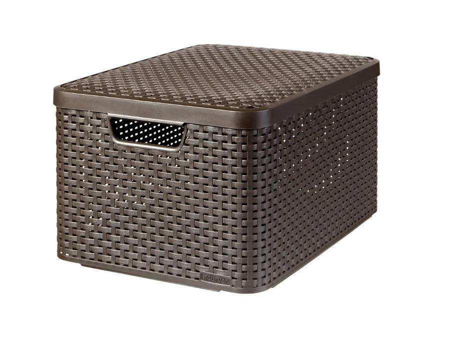 Curver basket, multipurpose, lid, dark brown, Rattan Style L Adatto per Alte Temperature