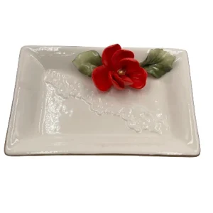 Dea Capodimonte - Svuotatasche rettangolare H23cmXØ16cm con camelia rossa